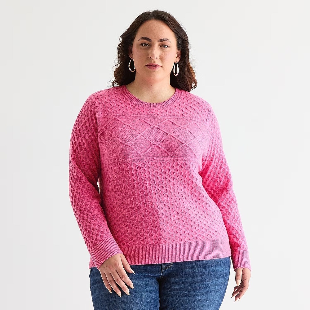 MSRP $38 St. John's Bay Womens L Palace Pink Long Sleeve Pullover Sweater Crew